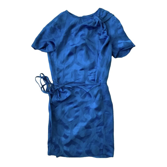 Isabel Marant 10 Jacquard Mini Wrap Dress $595 Short Sleeve Bright Royal Blue 42 - Picture 12 of 16